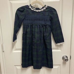 Little Bitty Tartan Plaid Vintage Smocked Dress